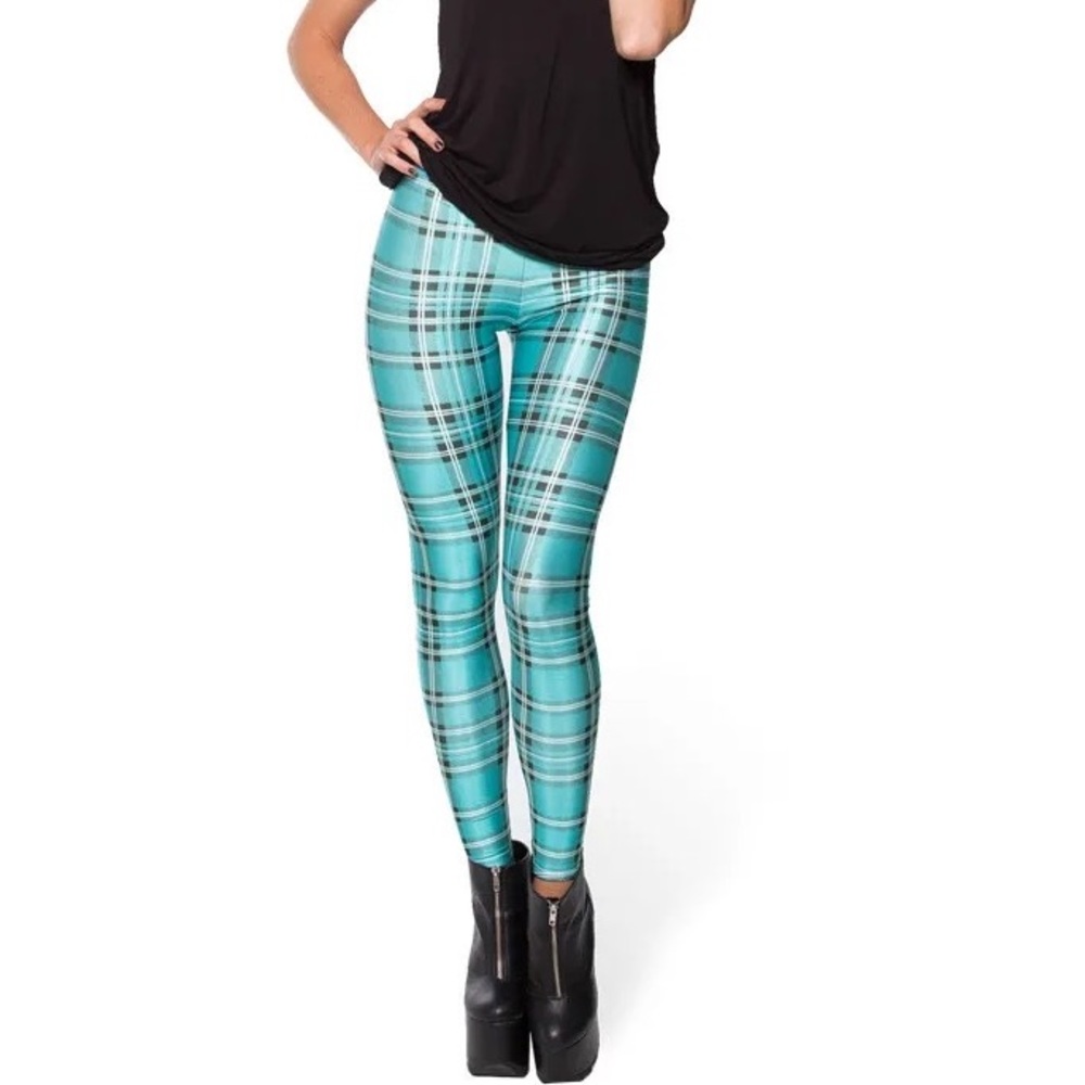 Blackmilk Clothing Turquoise Tartan Leggings - Size M